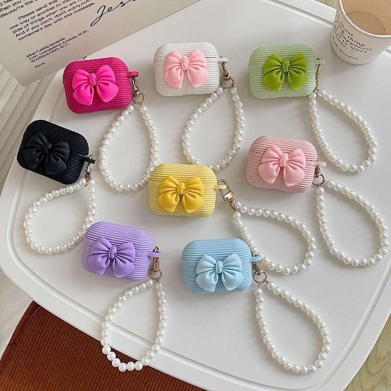 Strip Silicone Bow Hand Bead Rope AirPods Cover for Girls - Image 3